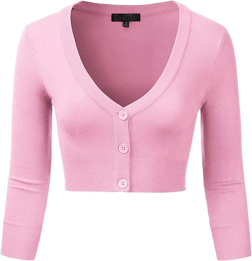 EIMIN Women's Button Down 3/4 Sleeve Cropped Bolero Cardigan Sweater (S-4XL) | Amazon (US)