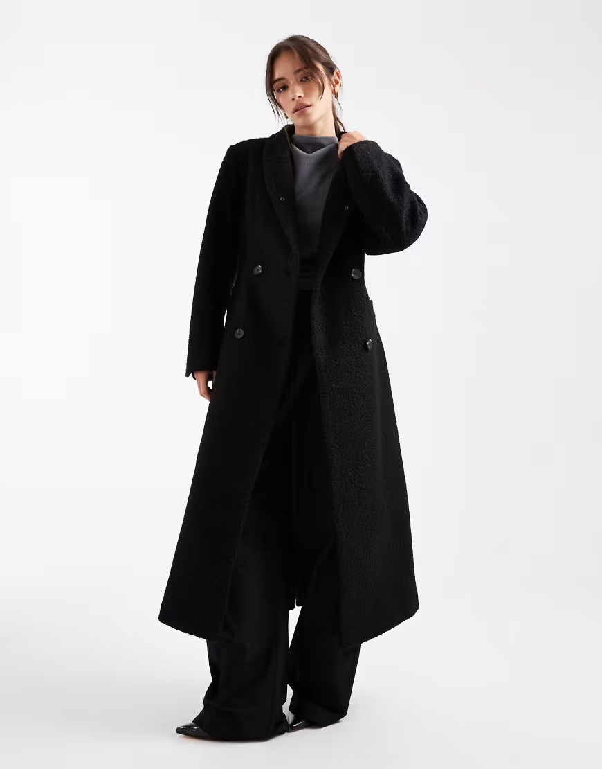 ASOS DESIGN sculpted boucle high neck formal coat in black-Brown | ASOS (Global)