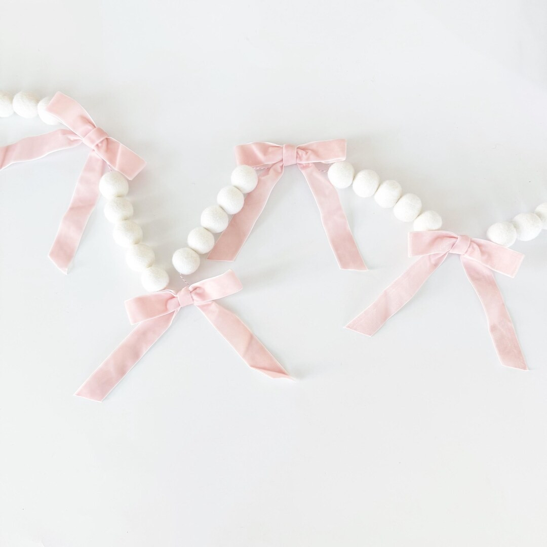 Bow Felt Ball Garland Christmas Bow Garland Christmas Ribbon Garland Holiday Bow Garland Christma... | Etsy (US)