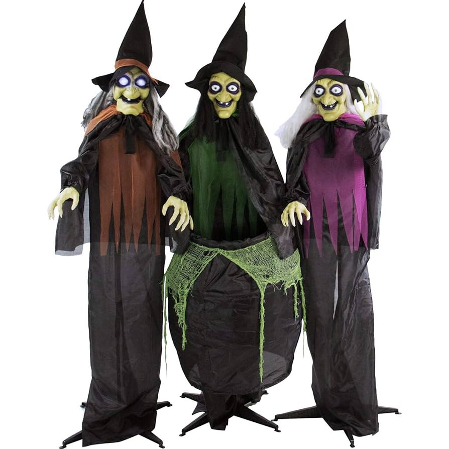 Haunted Hill Farm Life-Size Scary Talking 3 Witches with Cauldron Halloween Animatronic, Indoor o... | Amazon (US)