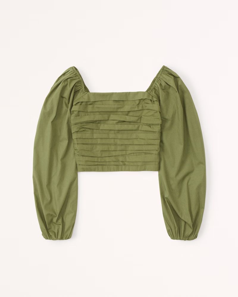 Long-Sleeve Ruched Bodice Puff Sleeve Top | Abercrombie & Fitch (US)