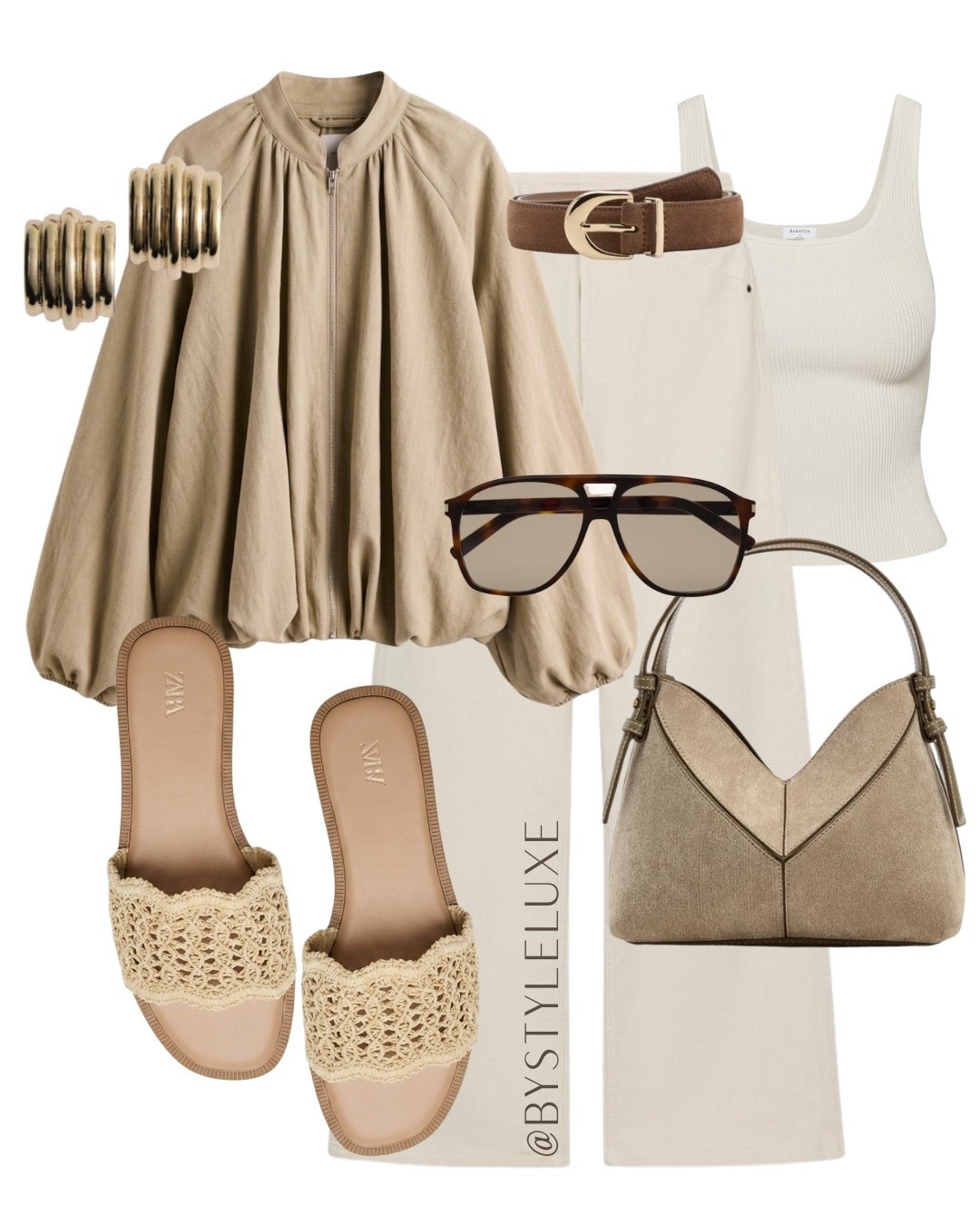 BEIGE - Gorg new in H&M jacket which has a detachable scarf to elevate the look. Styled here with staple @Zara ecru jeans and new in neutral sandals 

#sandals #jeans #jacket

#LTKspring #LTKsummer #LTKuk