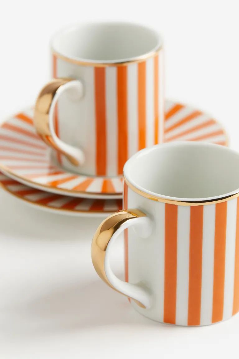 2-pack Espresso Cup and Saucer - Orange/striped - Home All | H&M US | H&M (US + CA)