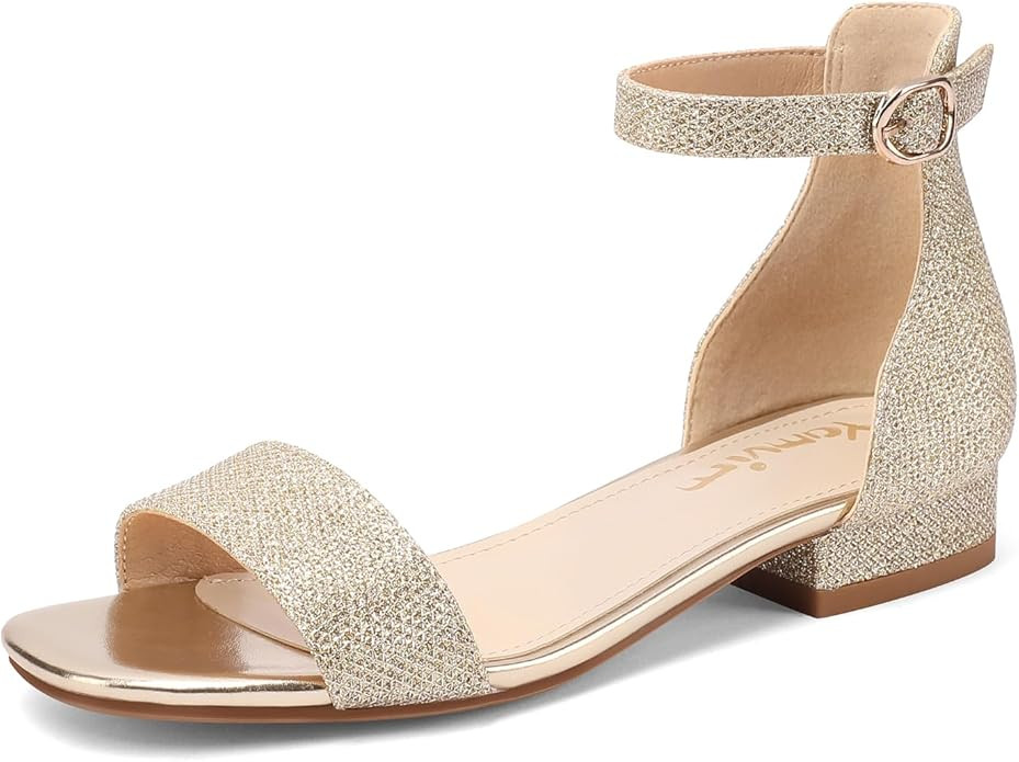 Girls Sandals Open Toe Ankle Strap Low Heel Flower Girl Dress Party Shoes for Toddler Little/Big ... | Amazon (US)