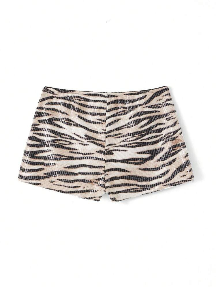 Women's Summer Hot Shorts Zebra Print Low Waist Sequin Short Pants Streetwear For Party | SHEIN