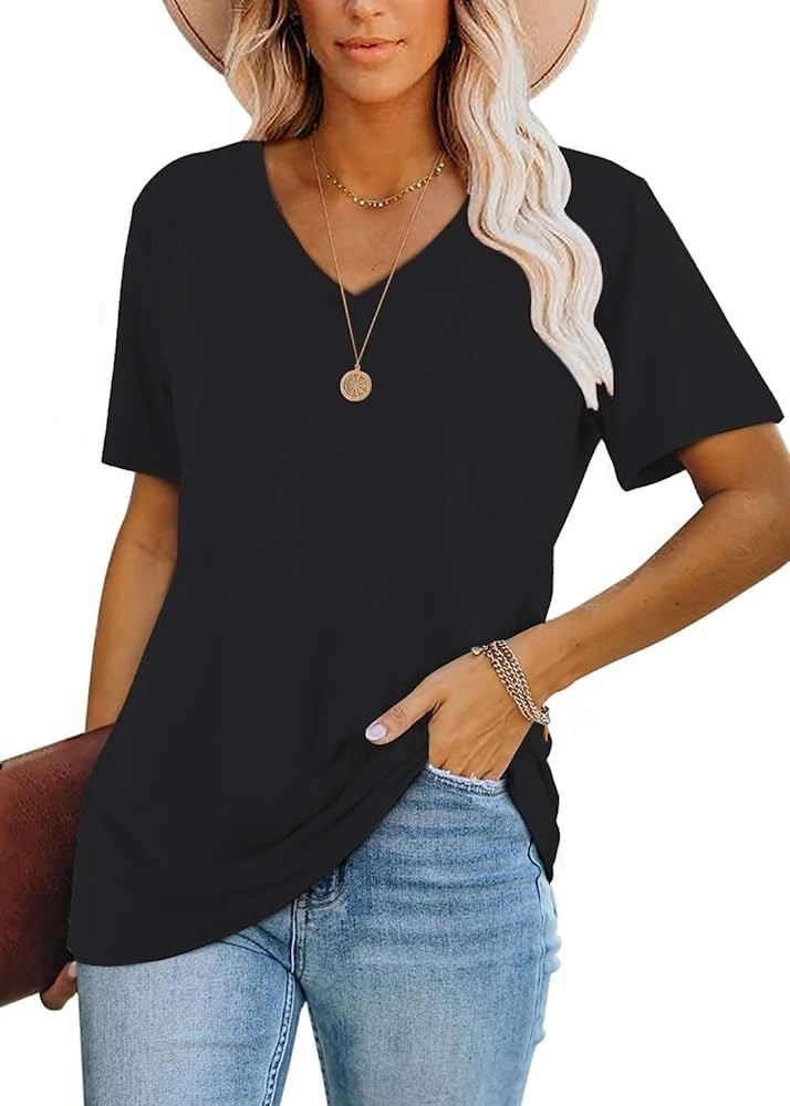 Lunivop Womens Tops Casual V Neck Short Sleeve Solid Color Basic T Shirt | Amazon (US)