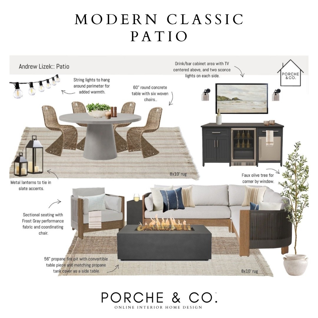 Layered neutrals, woven textures, and fire-lit ambiance — this Modern Classic Patio is designed for year-round lounging and entertaining 🌿🔥 Outdoor Online Interior Design by Porche & Co., where style meets comfort under the stars.

#porcheandco #visionboard #moodboard #interiordesign #virtualdesign #modernclassic #patioinspo #outdoordesign #onlineinteriordesign #alfrescoliving


#LTKStyleTip #LTKOver40 #LTKHome