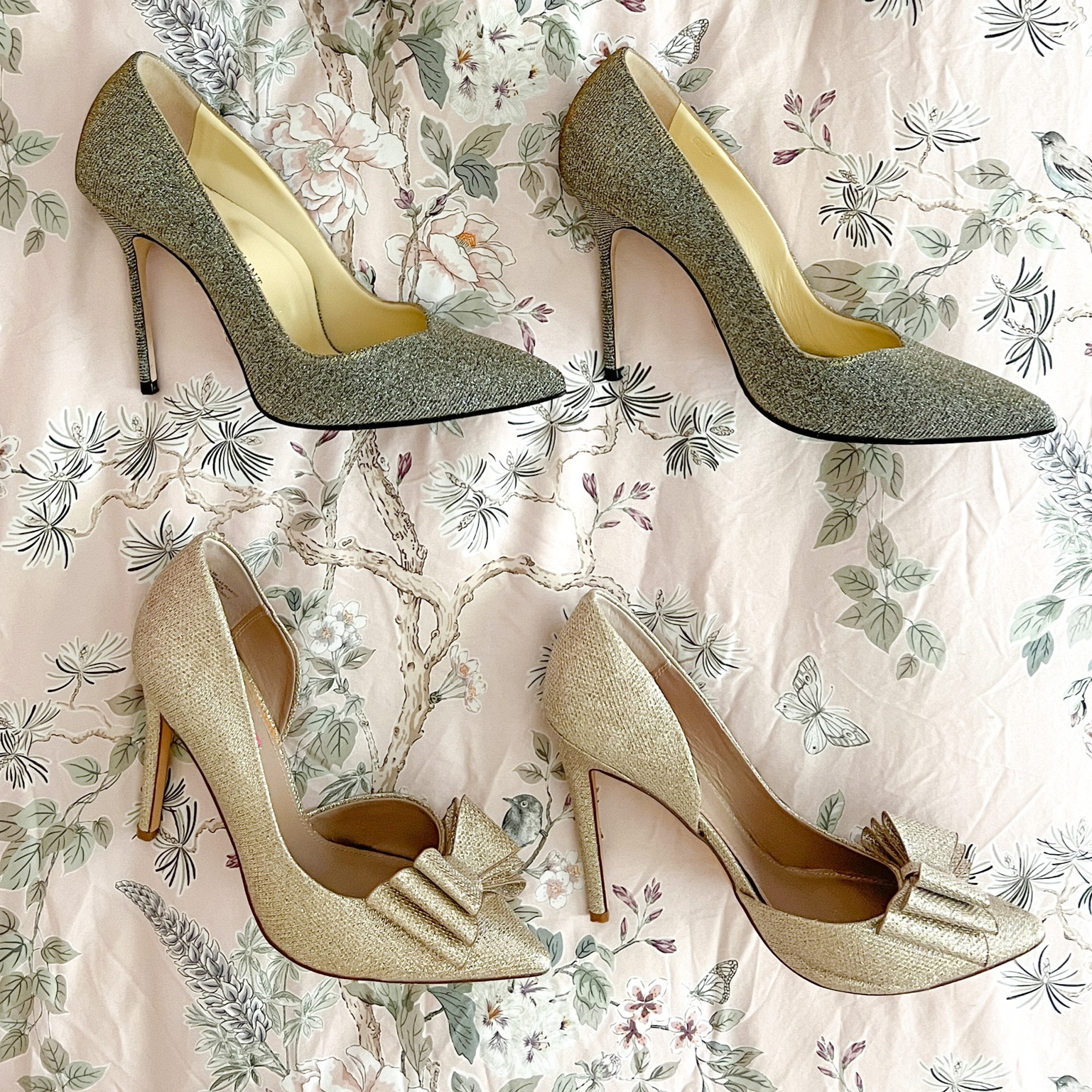 Picking out which shoes to wear to the Barbie Movie. Glitter heels, sparkle shoes, metallic, wedding ready, NYE, wedding guest, feminine, grandmillenial, girly, neutral, splurge steal, Betsey Johnson, Sarah Flint

#LTKwedding #LTKshoecrush #LTKunder50