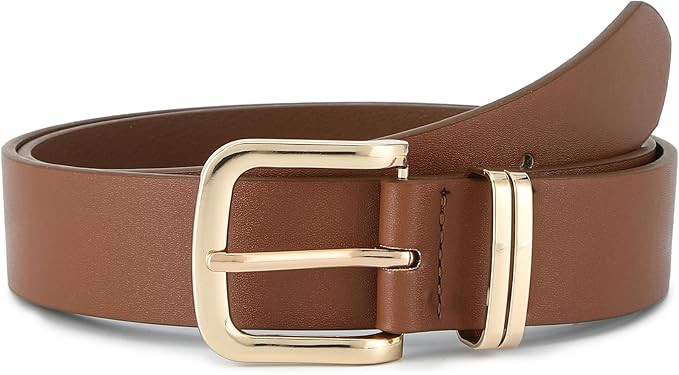 Earnda Women's Leather Belts for Jeans Dresses, Gold Buckle Casual Ladies Waist Belt 1.30" Width | Amazon (US)