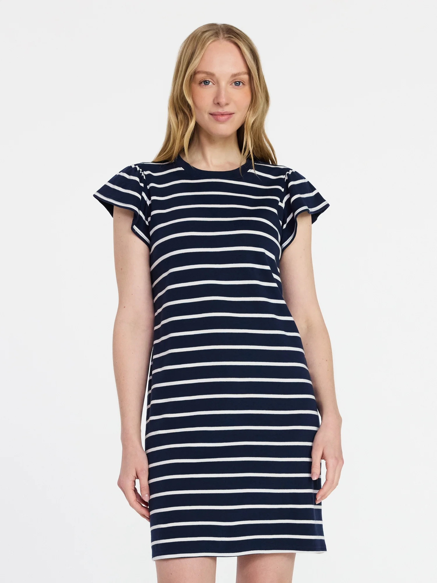 Time and Tru Women's Cotton T-Shirt Mini Dress with Flutter Sleeves, Sizes XS-XXXL | Walmart (US)