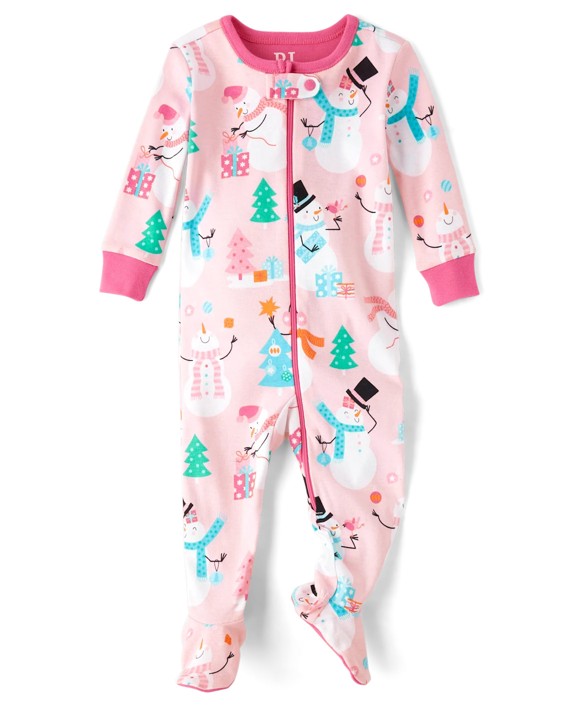 Baby And Toddler Girls Snowman Snug Fit Cotton Footed One Piece Pajamas - pink | The Children's Place