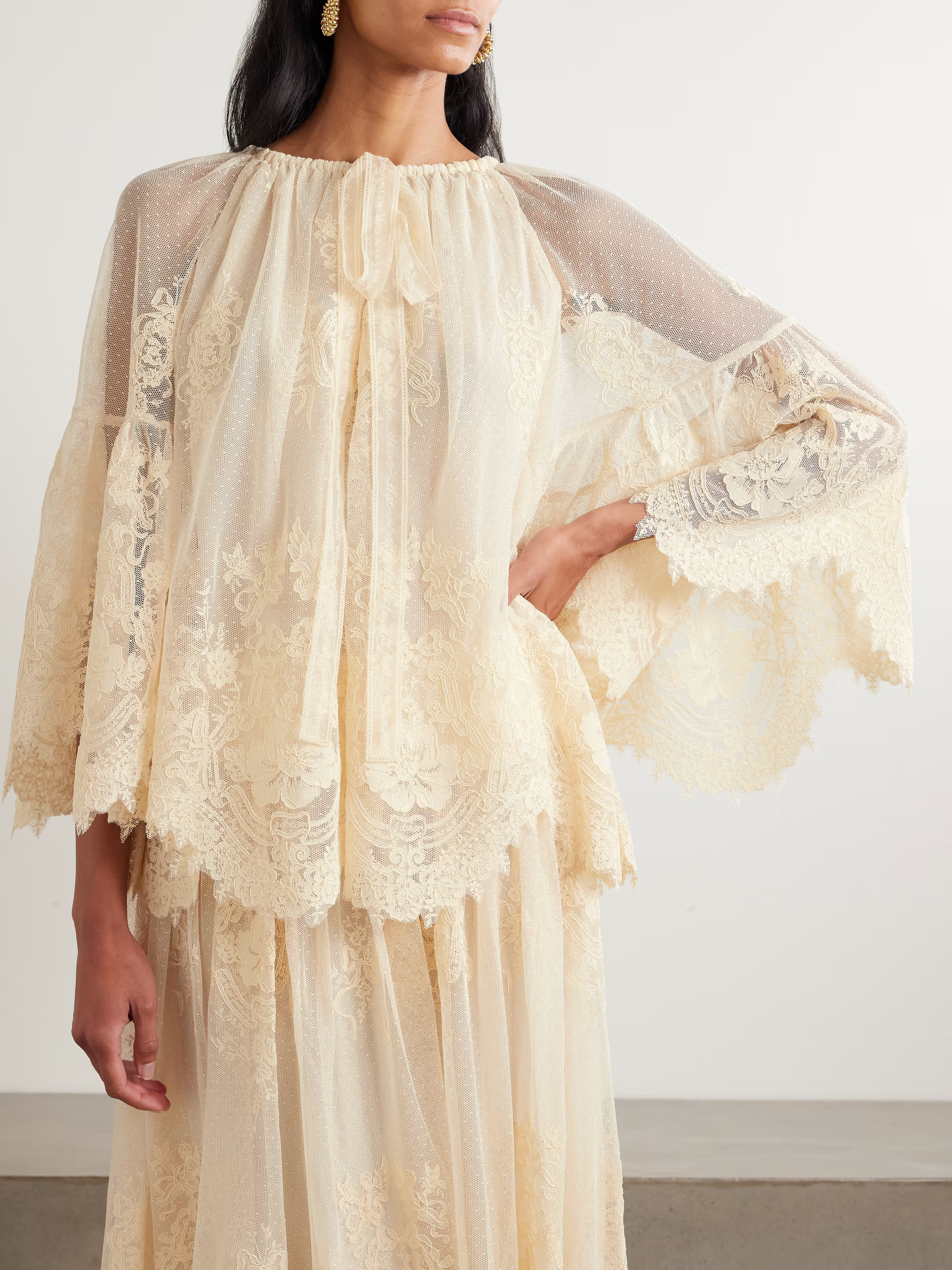 Hypnotic tie-neck flocked lace blouse | NET-A-PORTER (US)