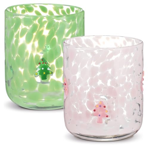 SiliFine Christmas Icon Juice Glasses, 14oz Christmas Tree Icon Stemless Wine Drinking Juice Glass Cup for Holiday Party Supplies Xmas Gift | Amazon (US)