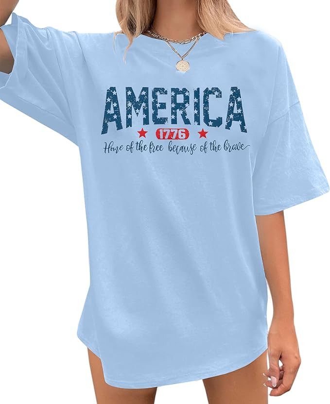 American Flag Shirt Women 4th of July Shirts Oversized Patriotic Shirt Funny American Graphic Sho... | Amazon (US)