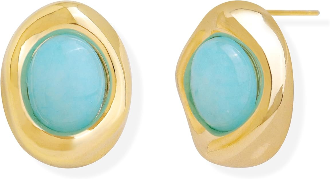 Jean Beau Chunky Gold Stone Stud Earrings for Women, Trendy Natural Gemstone Hypoallergenic Earin... | Amazon (US)