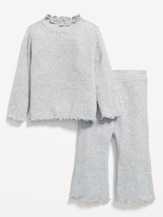 Plush Ribbed Long-Sleeve Top and Flare Pants Set for Baby | Old Navy (US)