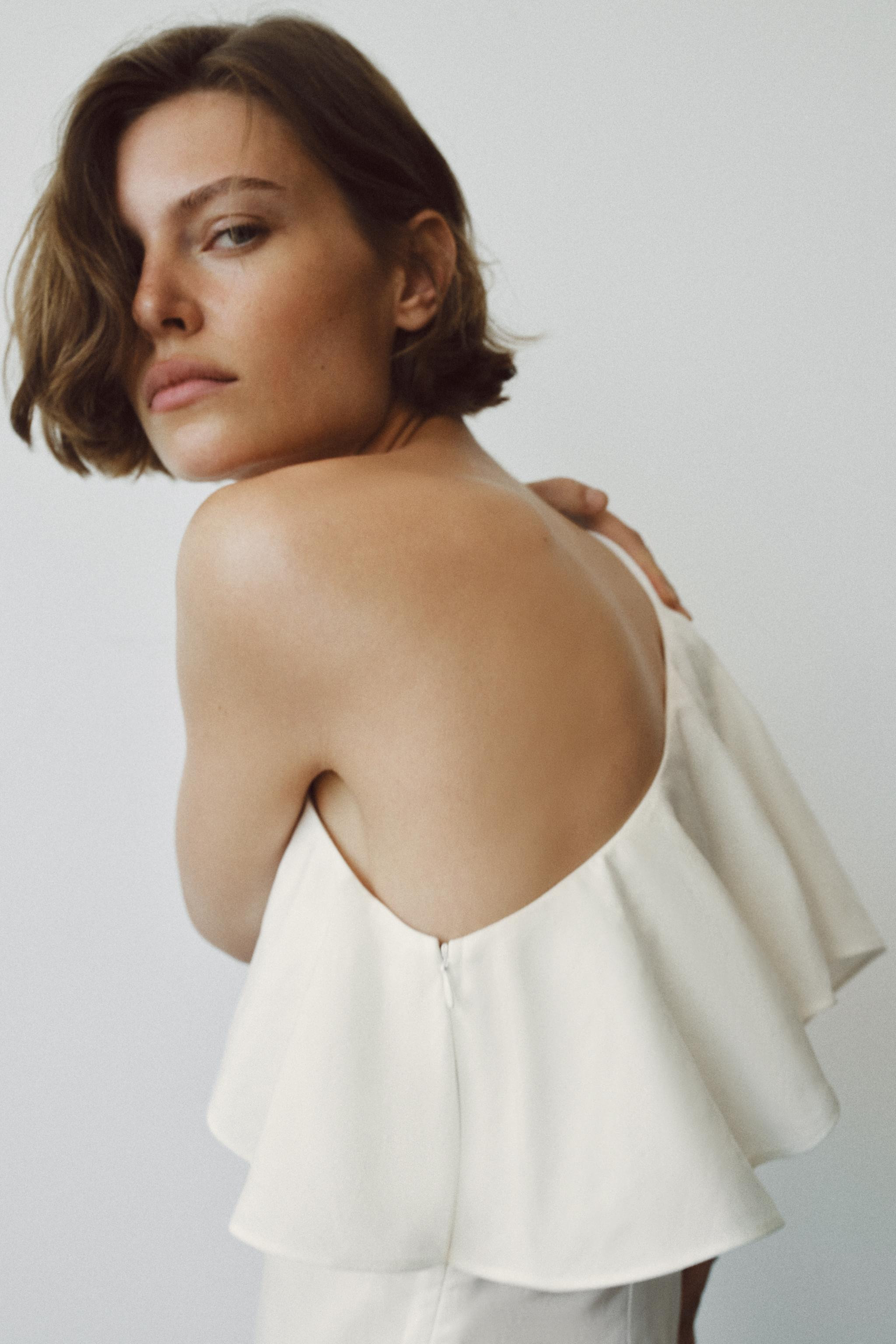 ZW COLLECTION ASYMMETRIC LINEN BLEND DRESS WITH RUFFLES | Zara UK