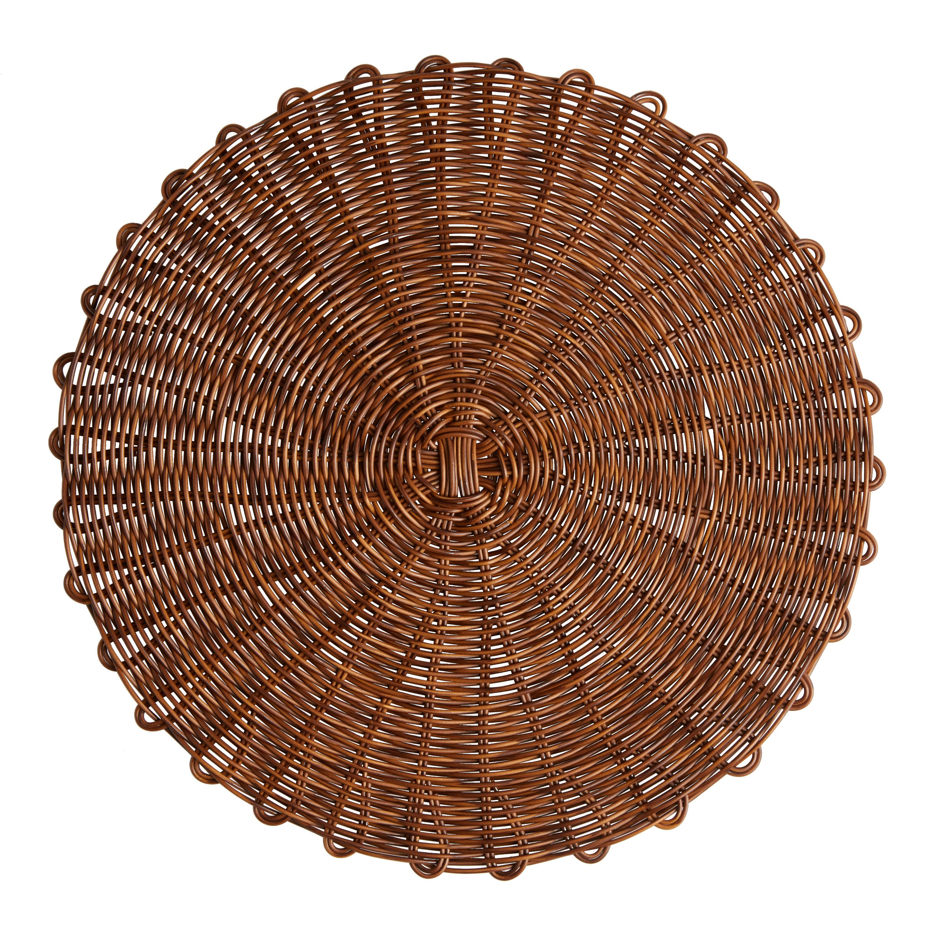 Round Brown Faux Rattan Wipe Off Placemat | World Market
