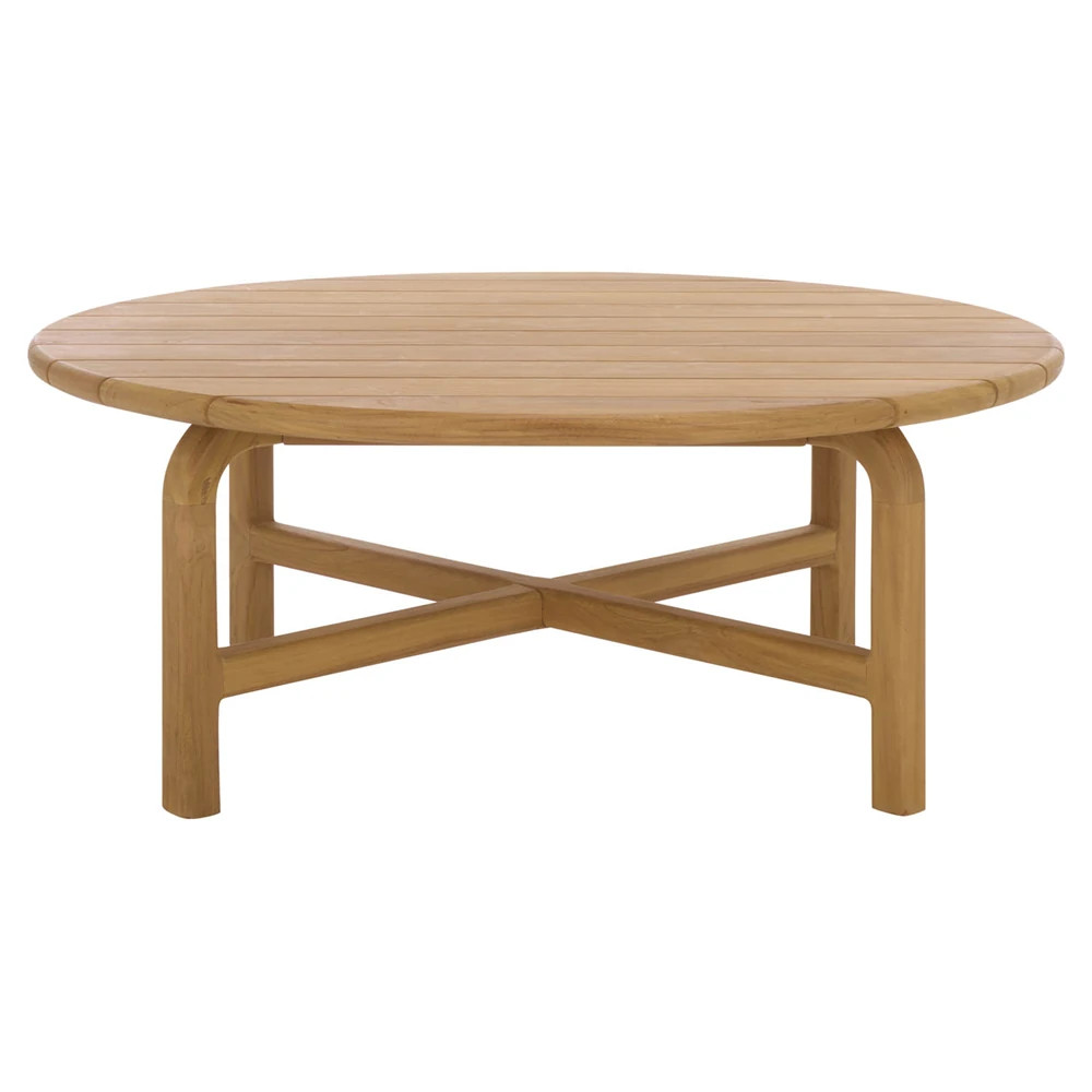 Nina Coastal Beach Natural Teak Round Outdoor Coffee Table | Kathy Kuo Home