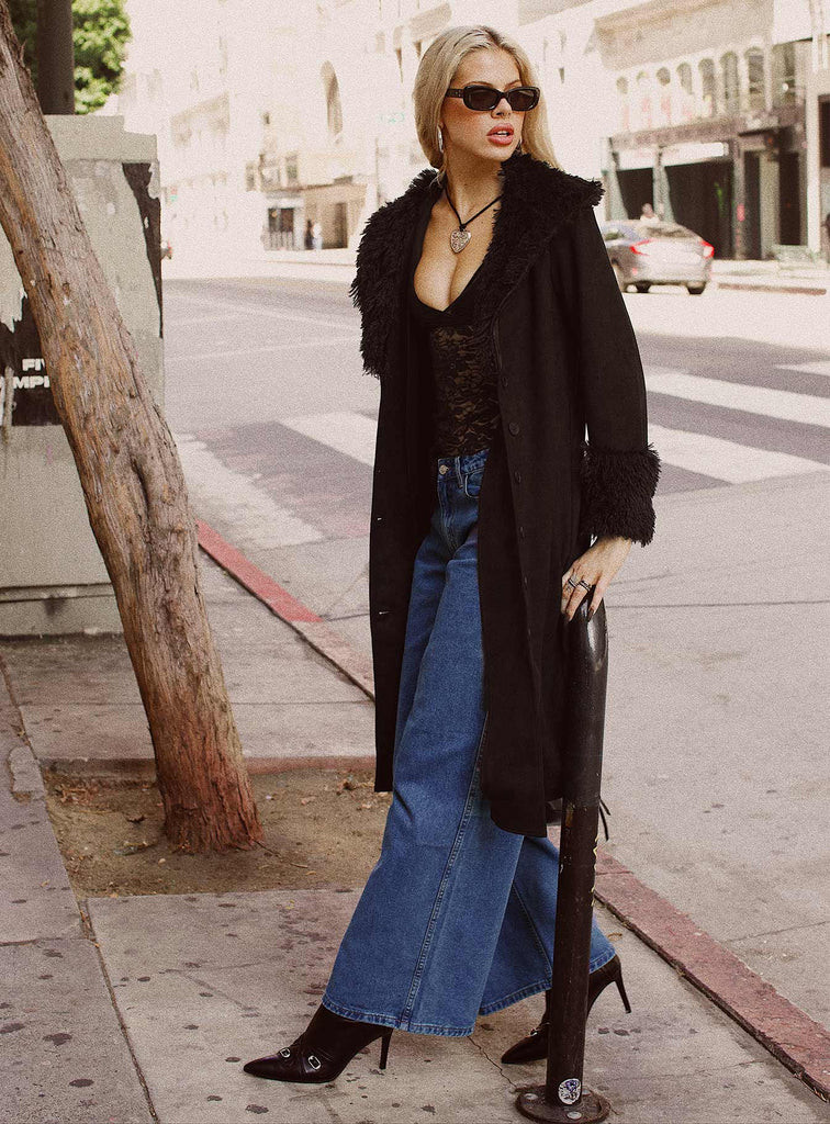 After Party Shearling Jacket Black | Princess Polly US