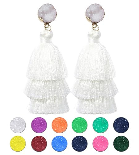 Vine Gems White Earrings for Women Dangle, White Jewelry, Tassel Earrings for Women, White Statement Earrings | Amazon (US)