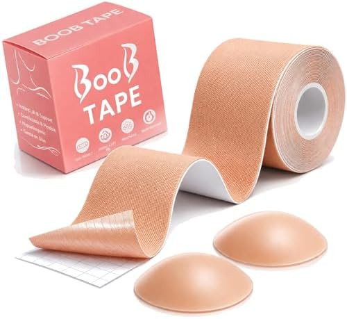 Boob Tape for Large Breasts, Self-Adhesive Strapless Breast Tape with 2 Pcs Nipple Covers, 5M Str... | Amazon (UK)