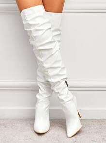 White Over-knee Pointed Toe High-heel Boots | SHEIN