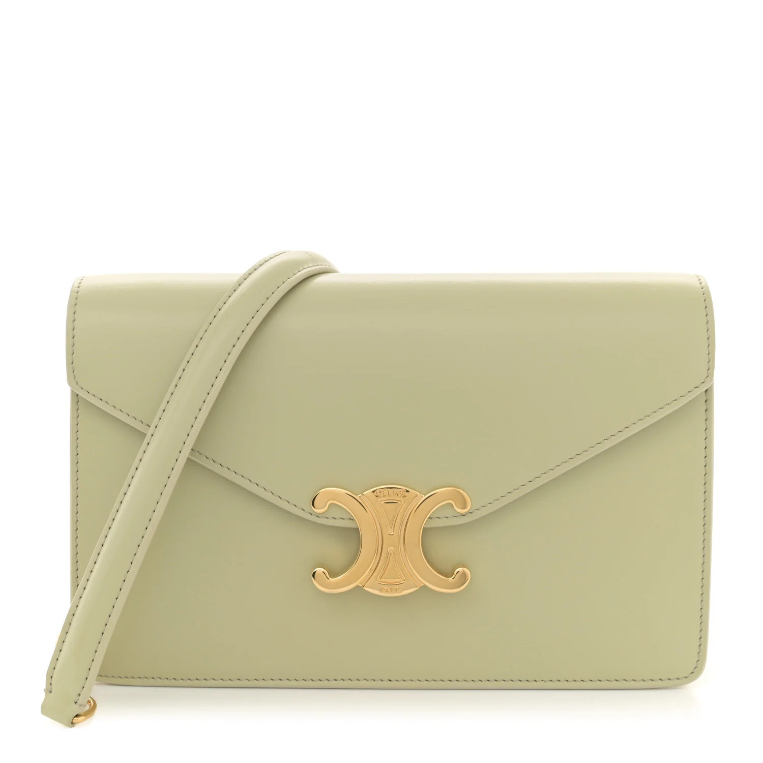 Shiny Calfskin Triomphe Margo Wallet on Chain Almond Green | FASHIONPHILE (US)