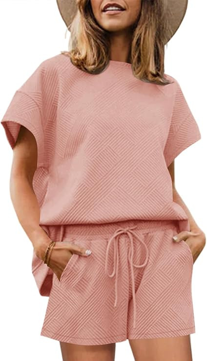 Imily Bela Womens Loungewear Set Short Sleeve Tops and Shorts 2 Piece Outfits Plus Size Oversized... | Amazon (US)