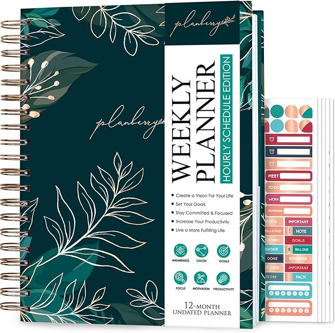 PLANBERRY Large Hourly Schedule Planner Premium – Undated Organizer for Productivity, Time Mana... | Amazon (US)