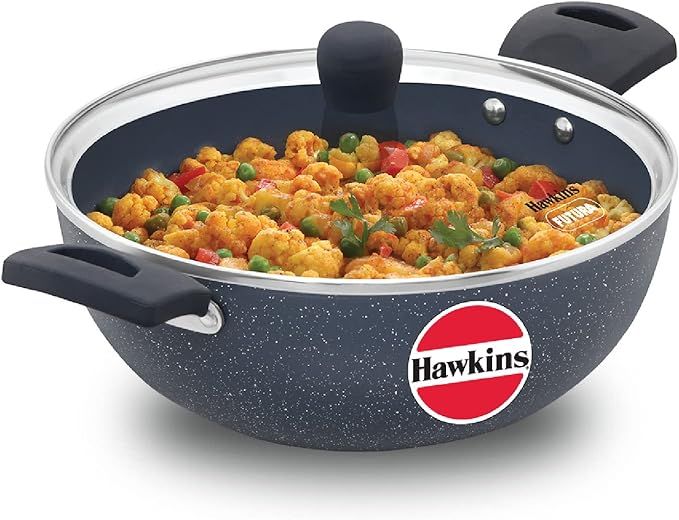 Hawkins Ceramic Nonstick 3.5 Litre Deep Kadhai, Induction Deep Fry Pan with Glass Lid, Granite Ka... | Amazon (US)