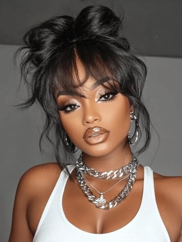 UNICE Pre Everything Curtain Bangs Wig Loose Wave 7x5 Lace Bye Bye Knots Glueless Wigs Human Hair Pre Plucked Pre Cut Bleached Knots Ready to Wear Wig Natural Black Color 150% Density 20 inches | Amazon (US)