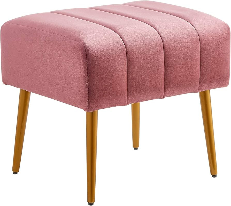 Ball & Cast Upholstered Velvet Ottoman,Footrest 18"W x 15.75"D x 17.5"H Rose,Golden Powder Coatin... | Amazon (US)