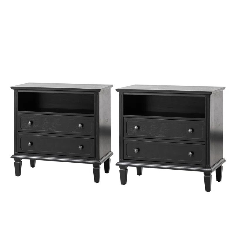 Amberlyn 2-Drawer Nightstand with Built-In Outlets and Solid Wood Legs (Set of 2) | Wayfair North America