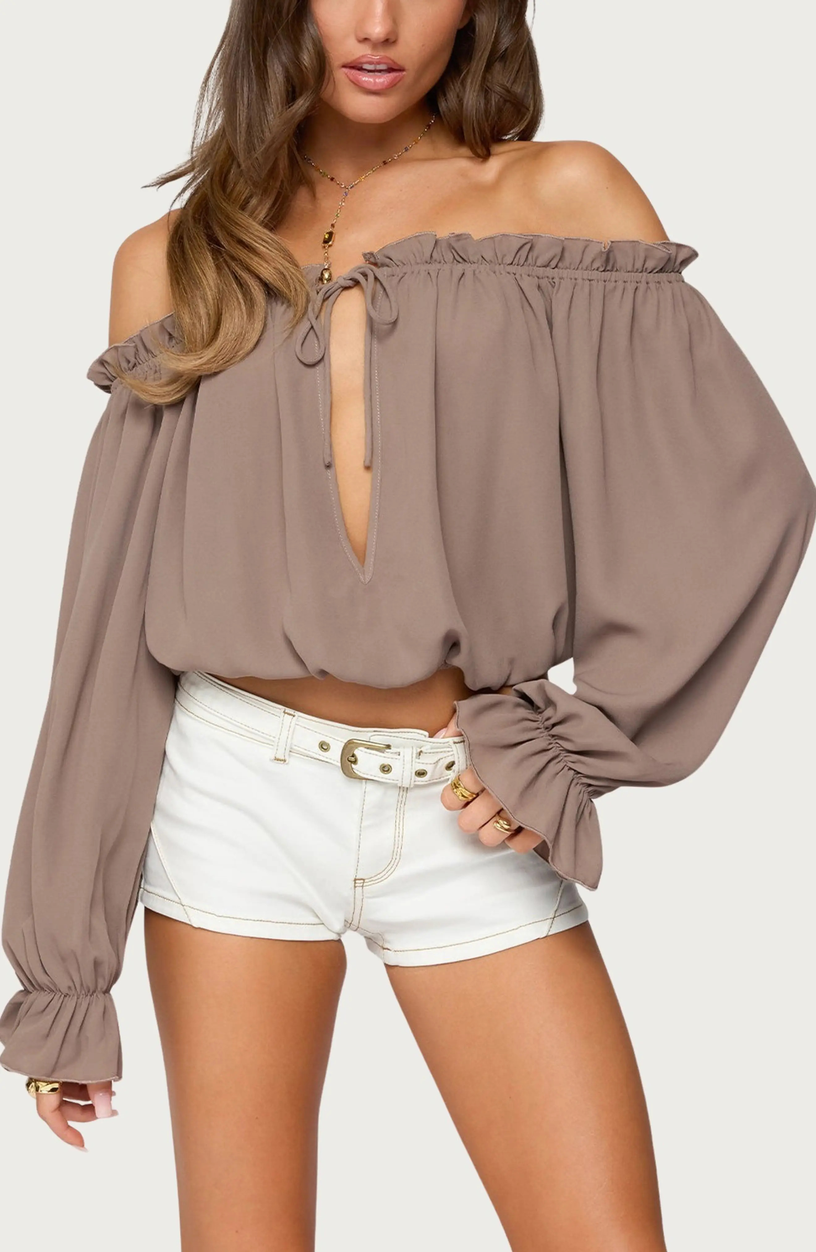 EDIKTED Juna Off the Shoulder Ruffle Chiffon Top (Women) | Nordstrom | Nordstrom