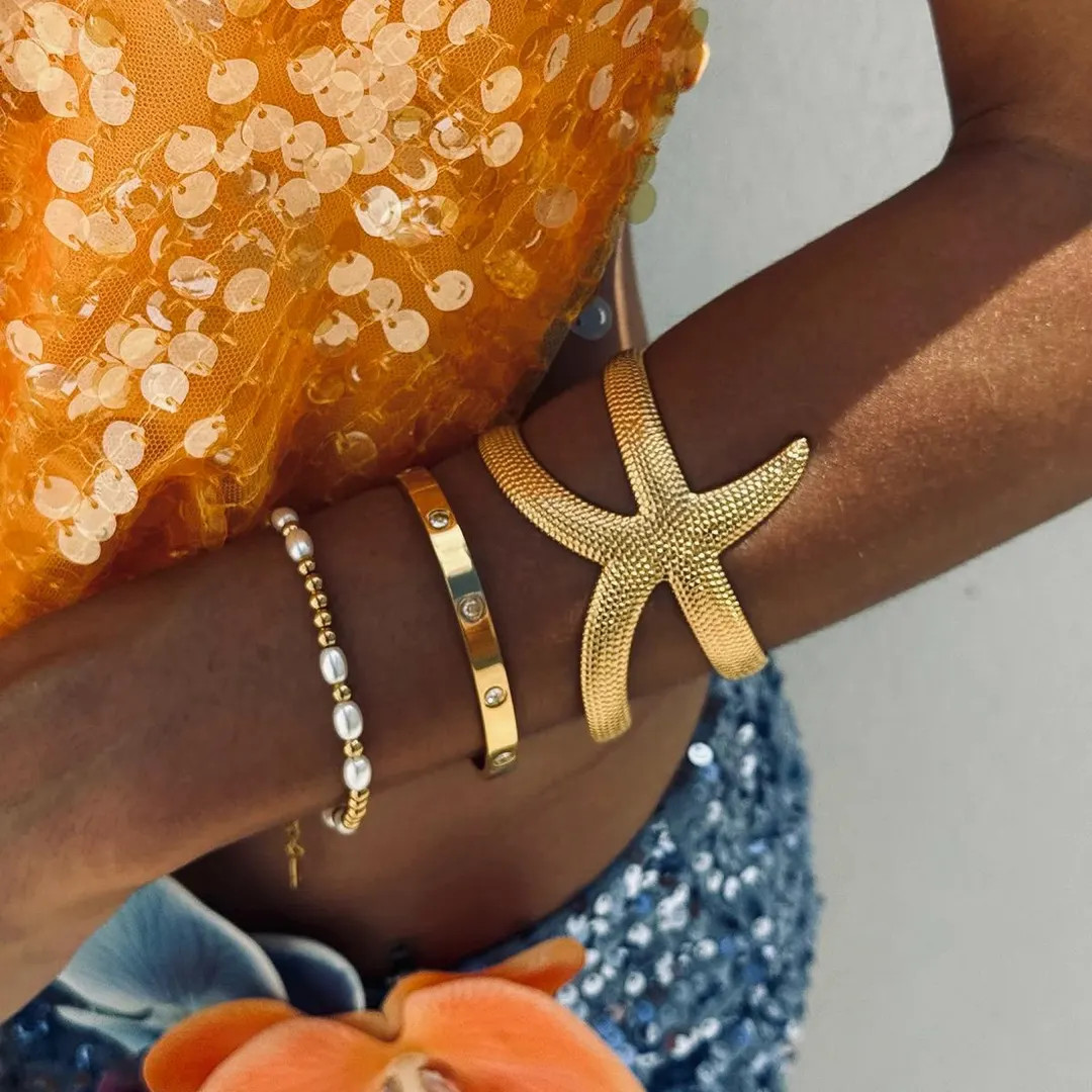Gold Starfish Cuff Bracelet – Summer Jewelry - Waterproof Beach Accessory - Boho Gold Plated Cu... | Etsy (US)