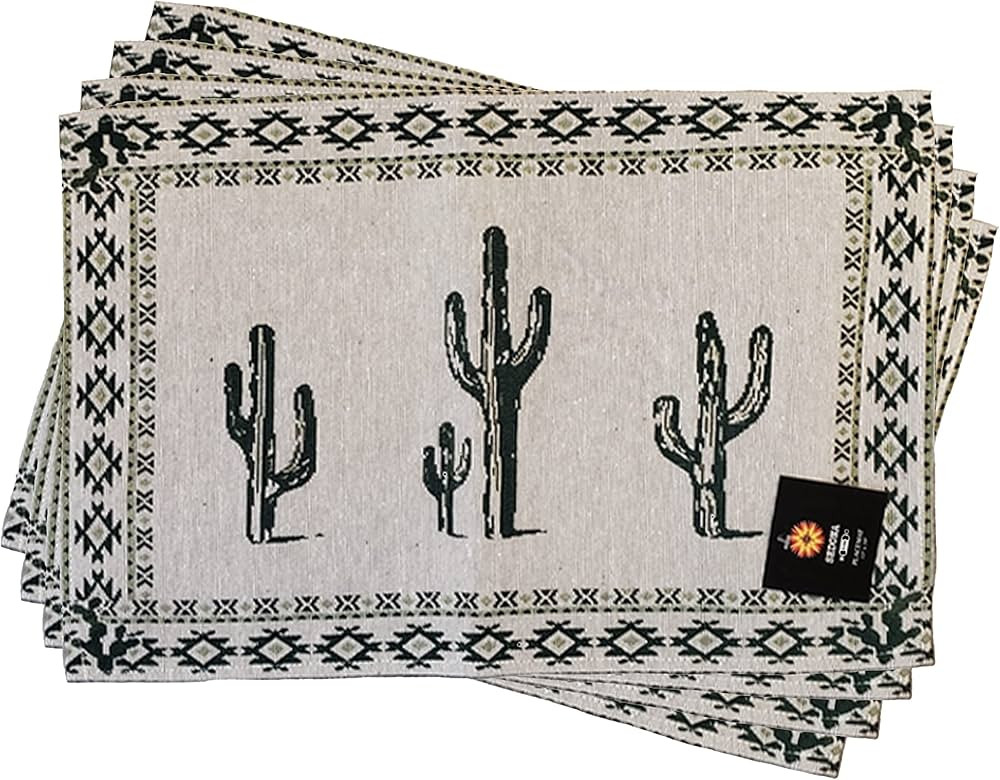 Cactus Placemats (Set of 4) (13" x 19") Rustic Wild West Theme Woven Placemats Southwest Tapestry... | Amazon (US)