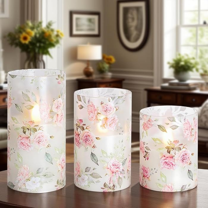 MELTONE Rose Flameless Candles Love Theme Glass Pink LED Candles with Remote - Home Wedding Bedro... | Amazon (US)