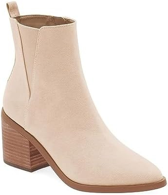 Coutgo Womens Pointed Toe Ankle Boots Chunky Block Stacked Heel Side Zipper Chelsea Fall Booties | Amazon (US)
