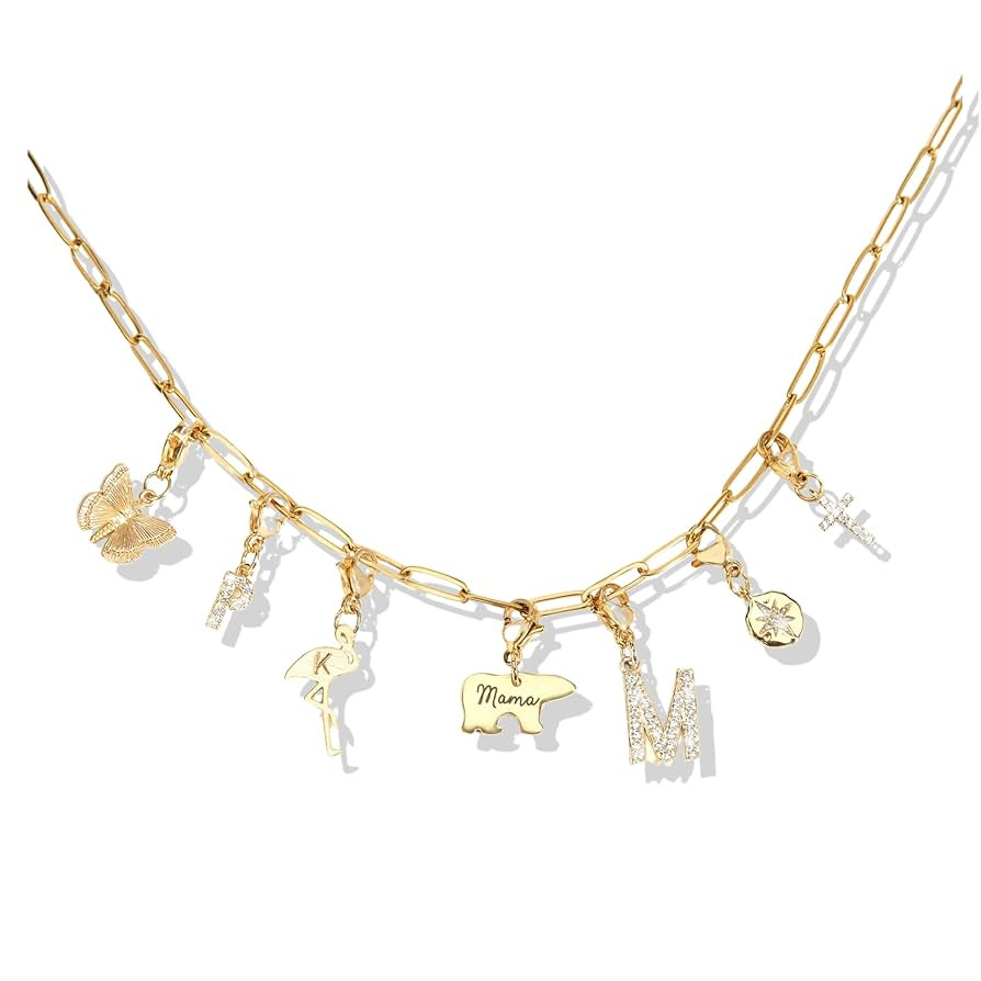 Vintage Gold Charm Necklace, Build your Own Charm Necklace for Women, Mother's Day Gift, Ruby Cha... | Amazon (US)