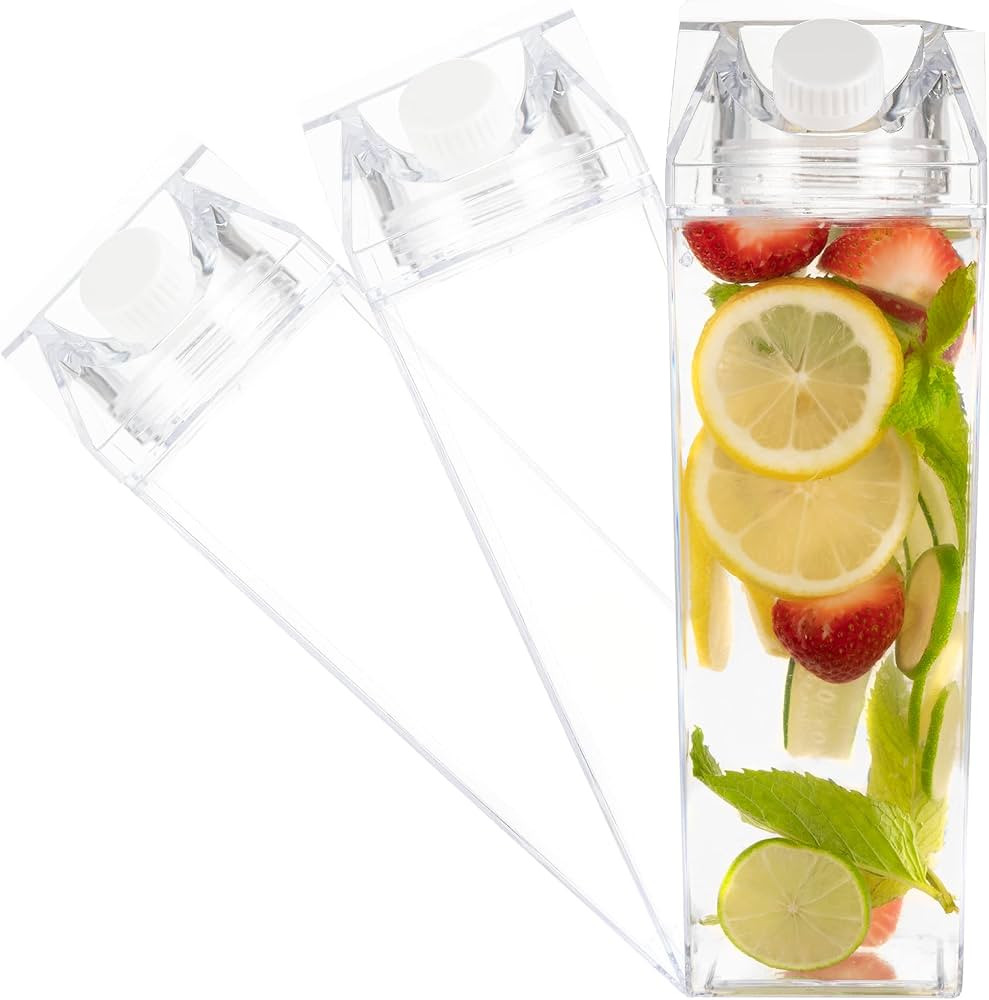 BOARDS+ Milk Carton Water Bottles 33oz (3 Pack) | Clear Aesthetic Plastic Water Bottle for Your F... | Amazon (US)