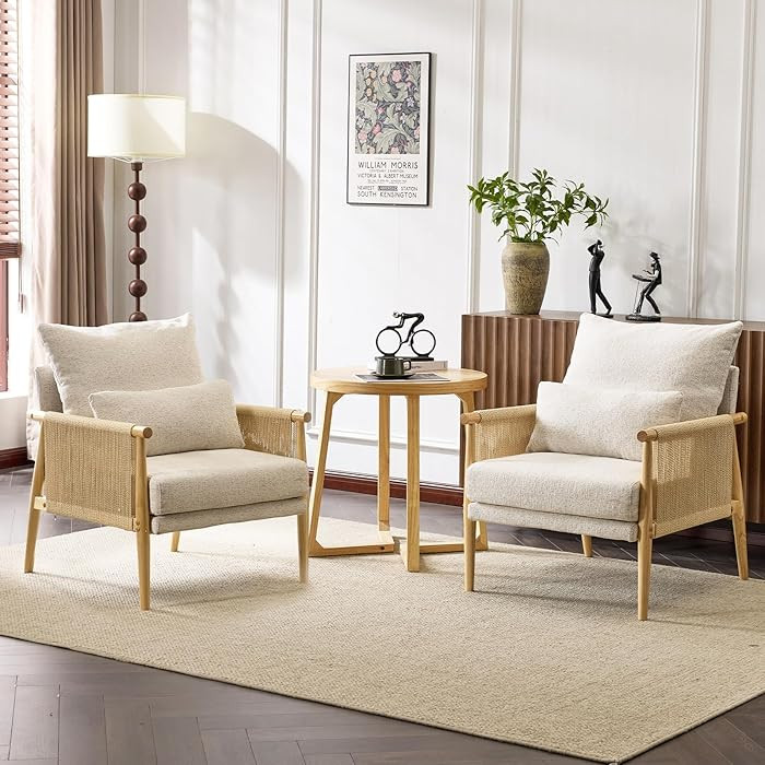 VINGLI Boho Braid Accent Armchairs Set of 2,Mid-Century Modern Chiars with Solid Wooden Armrest,C... | Amazon (US)