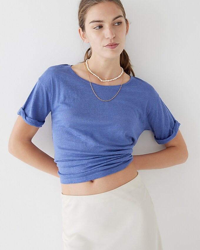 Linen roll-cuff crewneck T-shirt | J. Crew US