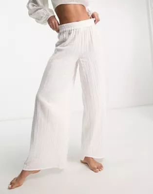 ASOS DESIGN wide leg beach pants in white gauze - part of a set | ASOS (Global)