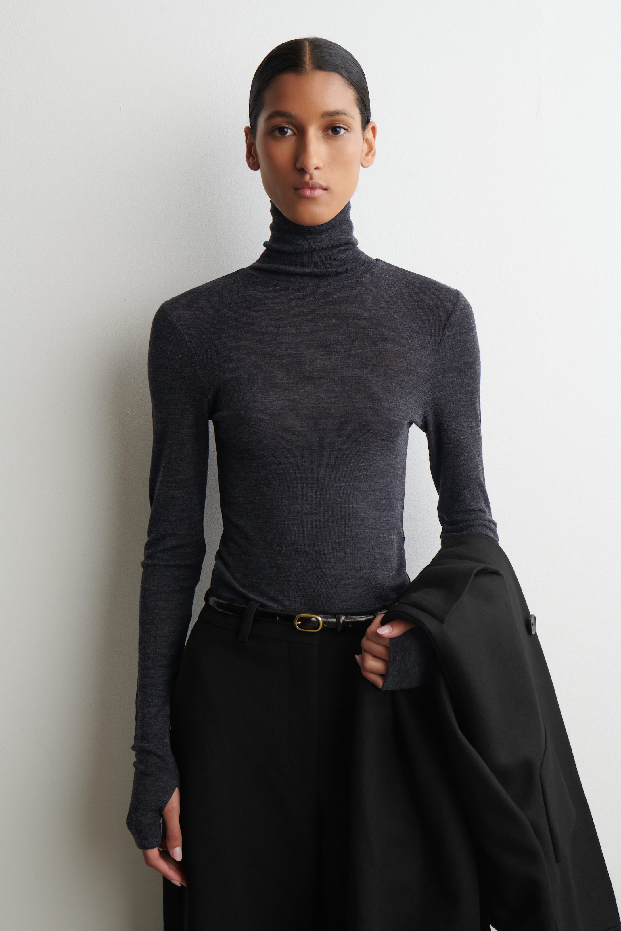 MERINO WOOL HIGH-NECK TOP - DARK GRAY MÉLANGE | COS US | COS (US)