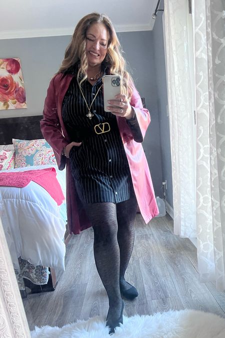 Business looks with a bit of edge.
Pinstripe dress from the @atmcollection. In added my own belt and topped it off with yummy faux leather red jacket.

#LTKstyletip #LTKworkwear #LTKover40