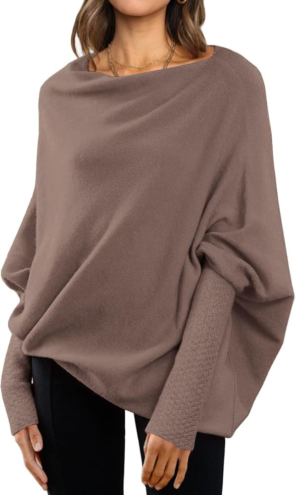 LILLUSORY Womens Batwing Oversized Sweaters Assymetrical Boat Neck Wrap Tunic Tops Fall Fashion C... | Amazon (US)
