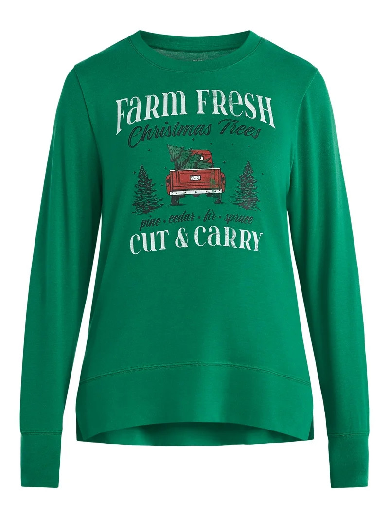 Women's Christmas Cut & Carry Crewneck Hacci Top from Holiday Time, Sizes S-XXXL | Walmart (US)