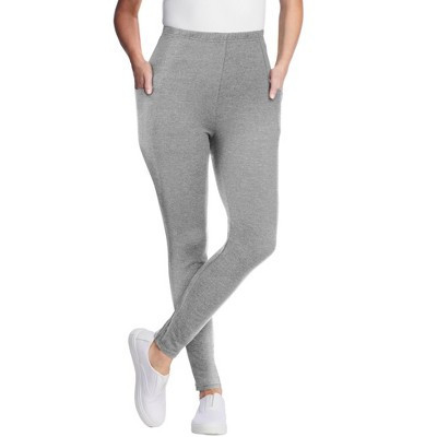 Woman Within Petite Side Pocket Ankle-Length Pull-On Stretch Knit Cotton Spandex Leggings - L, Medium Heather Grey | Target
