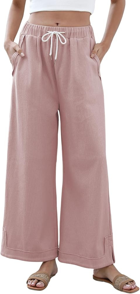 Athlisan Womens Baggy Wide Leg Palazzo Pants Casual Loose Drawstring Elastic Waisted Lounge Trous... | Amazon (US)